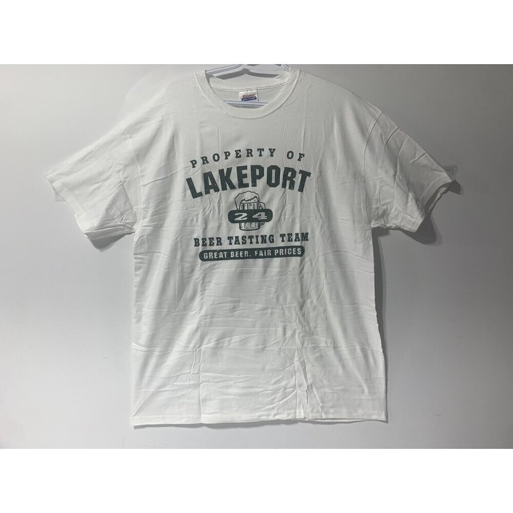 VINTAGE Lakeport Beer Tasting Team Tshirt Retro XL White Hanes Heavyweight